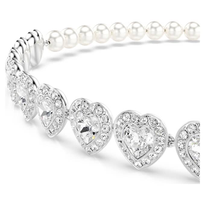 Naszyjnik typu choker Ariana Grande X Swarovski z różnymi szlifami, kryształowymi perłami, sercem, biały, pokryty rodem Naszyjnik typu choker Ariana Grande X Swarovski z różnymi szlifami, kryształowymi perłami, sercem, biały, pokryty rodem
