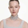 Naszyjnik typu choker Constella z kryształowymi perłami, szlif okrągły, biały, pokryty rodem
