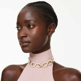 Naszyjnik typu choker Dextera z okrągłymi kryształkami, biały, pozłacany