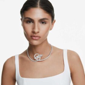 Naszyjnik typu choker Matrix z cyrkoniami o szlifie bagietkowym, biały, pokryty rodem