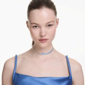 Naszyjnik typu choker Matrix z mieszanką szlifów, niebieski, pokryty rodem