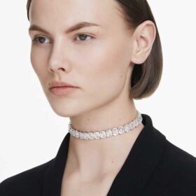 Naszyjnik typu choker Millenia z kryształami o szlifie ośmiokątnym, biały, pokryty rodem