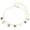 Naszyjnik typu choker Symbolica z kryształowymi perłami, księżycem, symbolem Infinity, koniczyną, symbolem „złego oka” i podkową, niebieski, w kolorze złotym Naszyjnik typu choker Symbolica z kryształowymi perłami, księżycem, symbolem Infinity, koniczyną, symbolem „złego oka” i podkową, niebieski, w kolorze złotym