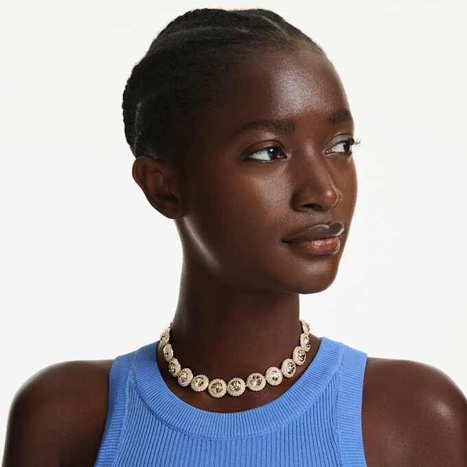 Naszyjnik typu choker Una Angelic z kryształkami o szlifie okrągłym, w kolorze karmelowym, pokryty powłoką w odcieniu złota Naszyjnik typu choker Una Angelic z kryształkami o szlifie okrągłym, w kolorze karmelowym, pokryty powłoką w odcieniu złota