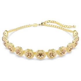 Naszyjnik typu choker Una Angelic z kryształkami o szlifie okrągłym, w kolorze karmelowym, pokryty powłoką w odcieniu złota