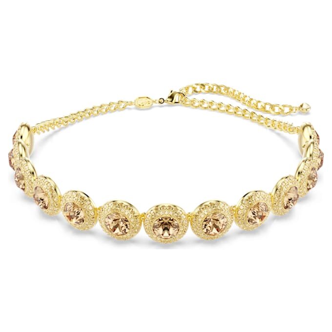 Naszyjnik typu choker Una Angelic z kryształkami o szlifie okrągłym, w kolorze karmelowym, pokryty powłoką w odcieniu złota Naszyjnik typu choker Una Angelic z kryształkami o szlifie okrągłym, w kolorze karmelowym, pokryty powłoką w odcieniu złota
