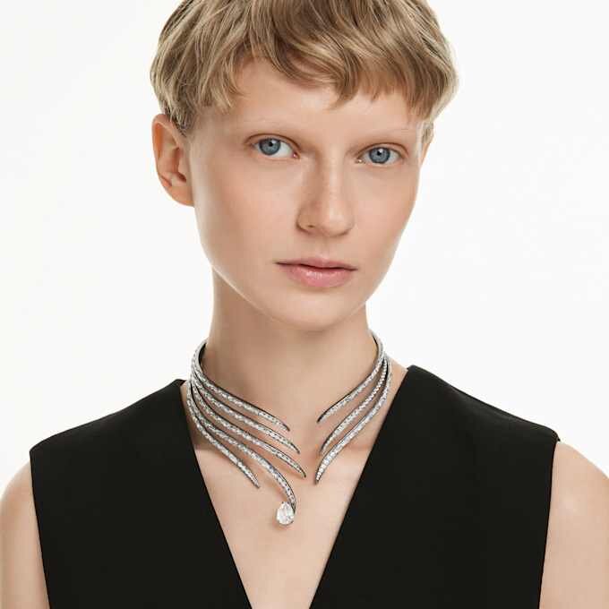 Naszyjnik typu choker z kolekcji Vienna z motywem piór, biały, pokryty rutenem Naszyjnik typu choker z kolekcji Vienna z motywem piór, biały, pokryty rutenem