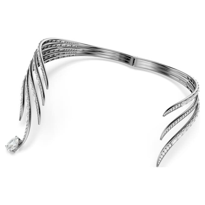 Naszyjnik typu choker z kolekcji Vienna z motywem piór, biały, pokryty rutenem Naszyjnik typu choker z kolekcji Vienna z motywem piór, biały, pokryty rutenem
