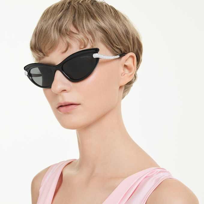 Okulary przeciwsłoneczne w kształcie kocich oczu, model Sk6038, czarne Okulary przeciwsłoneczne w kształcie kocich oczu, model Sk6038, czarne
