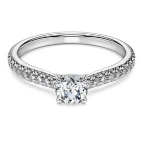 Pierścionek Eternity Solitaire z diamentami wyhodowanymi w laboratorium o łącznej masie 0,7 karata, okrągłe, 14-karatowe białe złoto Pierścionek Eternity Solitaire z diamentami wyhodowanymi w laboratorium o łącznej masie 0,7 karata, okrągłe, 14-karatowe białe złoto