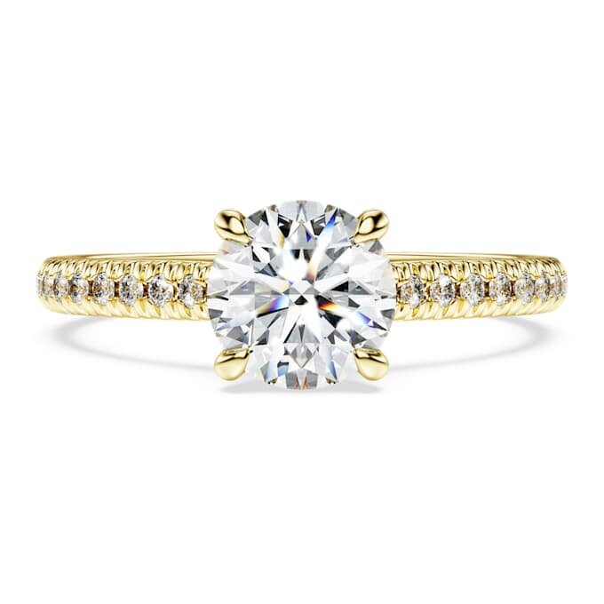 Pierścionek Eternity Solitaire z diamentami wyhodowanymi w laboratorium o łącznej masie 1,2 karata, o okrągłym szlifie, z 14-karatowego żółtego złota Pierścionek Eternity Solitaire z diamentami wyhodowanymi w laboratorium o łącznej masie 1,2 karata, o okrągłym szlifie, z 14-karatowego żółtego złota