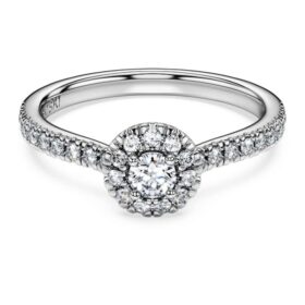 Pierścionek soliterowy „Eternity Halo” z diamentami wyhodowanymi w laboratorium o łącznej masie 0,45 karata, okrągłe, srebro próby 925 Pierścionek soliterowy „Eternity Halo” z diamentami wyhodowanymi w laboratorium o łącznej masie 0,45 karata, okrągłe, srebro próby 925