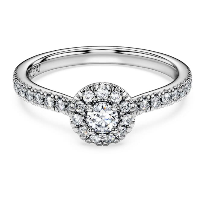 Pierścionek soliterowy „Eternity Halo” z diamentami wyhodowanymi w laboratorium o łącznej masie 0,45 karata, okrągłe, srebro próby 925 Pierścionek soliterowy „Eternity Halo” z diamentami wyhodowanymi w laboratorium o łącznej masie 0,45 karata, okrągłe, srebro próby 925
