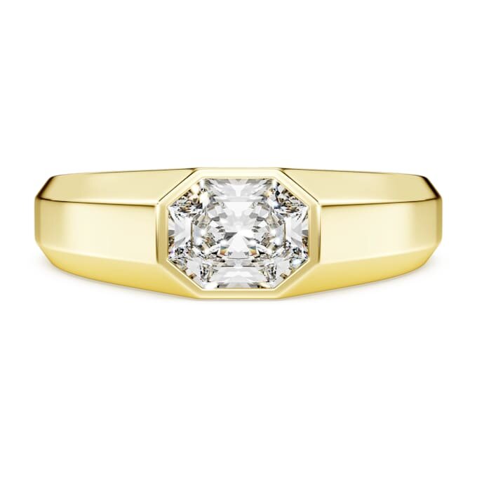 Pierścionek z ośmiokątną obrączką, diamenty wyhodowane w laboratorium o łącznej masie 1,0 karata, kształt ośmiokąta, 14-karatowe żółte złoto Pierścionek z ośmiokątną obrączką, diamenty wyhodowane w laboratorium o łącznej masie 1,0 karata, kształt ośmiokąta, 14-karatowe żółte złoto