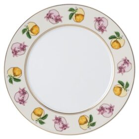 Porcelanowy talerz deserowy Idyllia, motyw kryształowy, lilia i cytryna, wielokolorowy