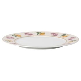 Porcelanowy talerz deserowy Idyllia, motyw kryształowy, lilia i cytryna, wielokolorowy