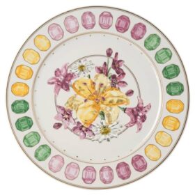 Porcelanowy talerz obiadowy Idyllia, motyw kryształowy, bukiet, wielokolorowy