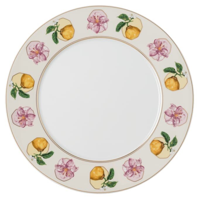 Porcelanowy talerz obiadowy Idyllia, motyw kryształowy, lilia i cytryna, wielokolorowy Porcelanowy talerz obiadowy Idyllia, motyw kryształowy, lilia i cytryna, wielokolorowy