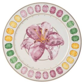 Porcelanowy talerz obiadowy Idyllia, motyw kryształowy, lilia, wielobarwny