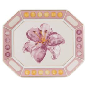 Taca Idyllia z porcelany, motyw kryształowy, kwiatowy, mała, różowa