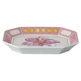 Taca Idyllia z porcelany, motyw kryształowy, kwiatowy, mała, różowa