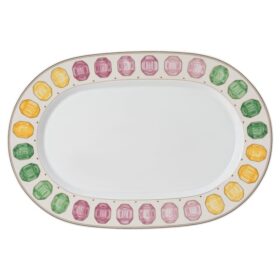 Talerz Idyllia z porcelany, motyw kryształowy, kamienie szlachetne, duży, wielokolorowy