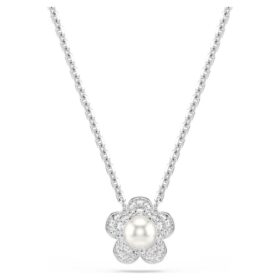 Wisiorek Ariana Grande X Swarovski z kryształową perłą, szlif okrągły, kwiat, biały, pokryty rodem Wisiorek Ariana Grande X Swarovski z kryształową perłą, szlif okrągły, kwiat, biały, pokryty rodem