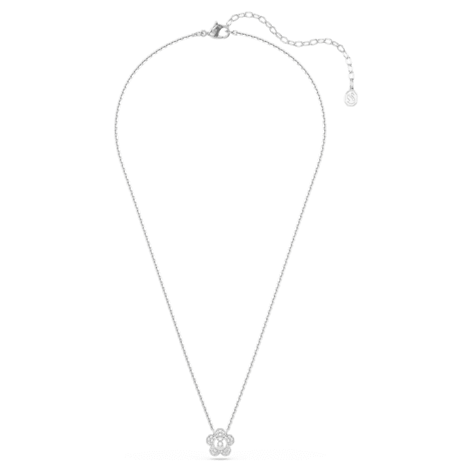 Wisiorek Ariana Grande X Swarovski z kryształową perłą, szlif okrągły, kwiat, biały, pokryty rodem Wisiorek Ariana Grande X Swarovski z kryształową perłą, szlif okrągły, kwiat, biały, pokryty rodem