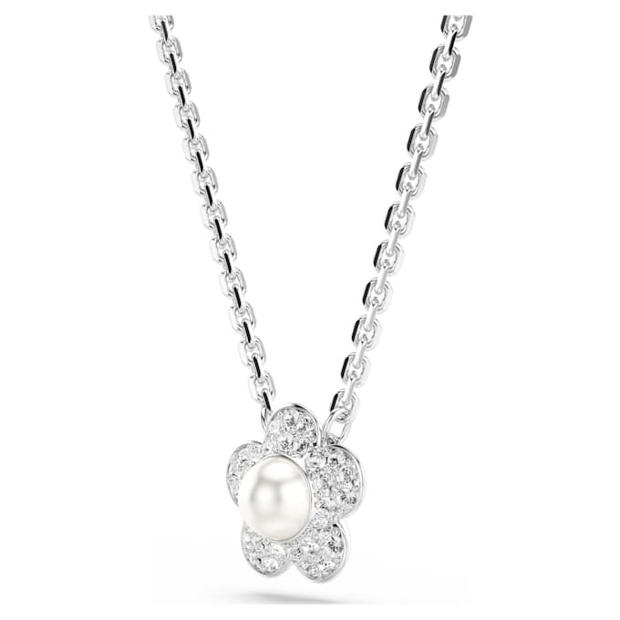 Wisiorek Ariana Grande X Swarovski z kryształową perłą, szlif okrągły, kwiat, biały, pokryty rodem Wisiorek Ariana Grande X Swarovski z kryształową perłą, szlif okrągły, kwiat, biały, pokryty rodem