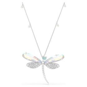 Wisiorek i broszka Ariana Grande X Swarovski z kryształową perłą, mieszane szlify, ważka, biały, pokryty rodem