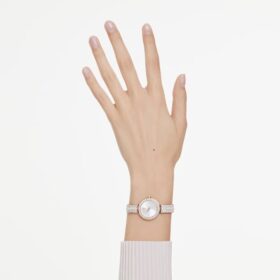 Zegarek-bransoletka Matrix Pearl, wyprodukowany w Szwajcarii, bransoletka z kryształami, biały, wykończenie w odcieniu różowego złota