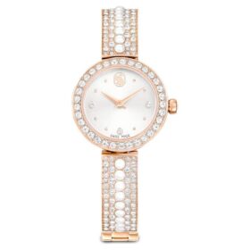 Zegarek-bransoletka Matrix Pearl, wyprodukowany w Szwajcarii, bransoletka z kryształami, biały, wykończenie w odcieniu różowego złota