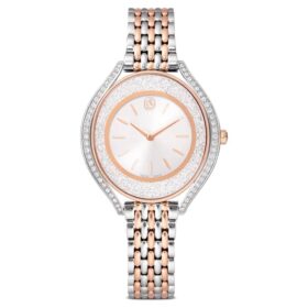 Zegarek Crystalline Aura Swiss Made, metalowa bransoletka, w odcieniu różowego złota, wykończenie z mieszanych metali