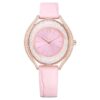 Zegarek Crystalline Aura Swiss Made, skórzany pasek, różowy, wykończenie w odcieniu różowego złota