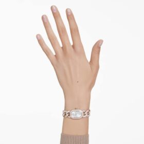 Zegarek Dextera Chain Swiss Made, bransoletka z kryształami, biały, wykończenie w kolorze szampańskiego złota
