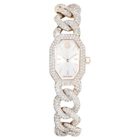 Zegarek Dextera Chain Swiss Made, bransoletka z kryształami, biały, wykończenie w kolorze szampańskiego złota