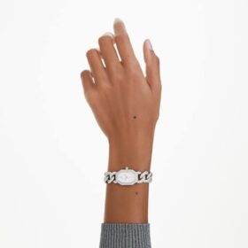 Zegarek Dextera Chain Swiss Made, bransoletka z kryształami, w odcieniu srebra, stal nierdzewna