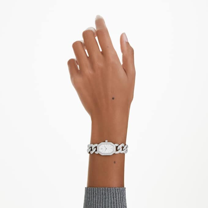 Zegarek Dextera Chain Swiss Made, bransoletka z kryształami, w odcieniu srebra, stal nierdzewna Zegarek Dextera Chain Swiss Made, bransoletka z kryształami, w odcieniu srebra, stal nierdzewna