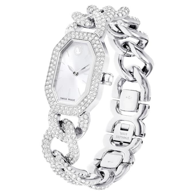 Zegarek Dextera Chain Swiss Made, bransoletka z kryształami, w odcieniu srebra, stal nierdzewna Zegarek Dextera Chain Swiss Made, bransoletka z kryształami, w odcieniu srebra, stal nierdzewna