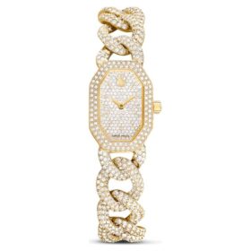 Zegarek Dextera Chain Swiss Made, bransoletka z kryształami, w odcieniu złota, wykończenie w odcieniu złota
