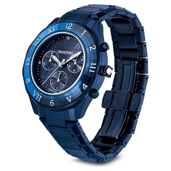 Zegarek Dextera Chrono 39 mm, wyprodukowany w Szwajcarii, metalowa bransoletka, niebieski, niebieskie wykończenie Zegarek Dextera Chrono 39 mm, wyprodukowany w Szwajcarii, metalowa bransoletka, niebieski, niebieskie wykończenie