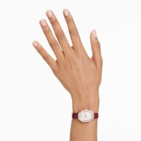 Zegarek Dextera Octagon Swiss Made, skórzany pasek, czerwony, wykończenie w odcieniu różowego złota