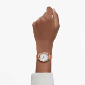 Zegarek Imber Oval Swiss Made, skórzany pasek, pomarańczowy, wykończenie w odcieniu różowego złota