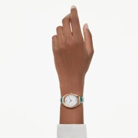 Zegarek Imber Oval Swiss Made, skórzany pasek, zielony, wykończenie w odcieniu różowego złota