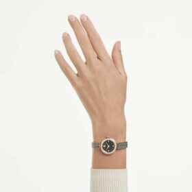 Zegarek Matrix Pearl Bangle Swiss Made, bransoletka z kryształami, czarny, wykończenie w odcieniu różowego złota
