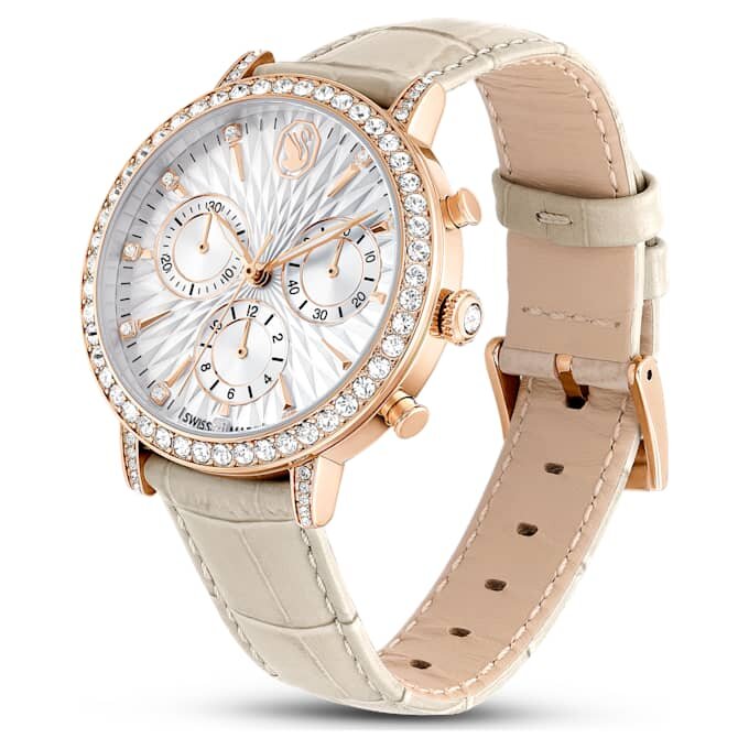Zegarek Matrix Tennis Chrono Swiss Made, skórzany pasek, beżowy, wykończenie w odcieniu różowego złota Zegarek Matrix Tennis Chrono Swiss Made, skórzany pasek, beżowy, wykończenie w odcieniu różowego złota