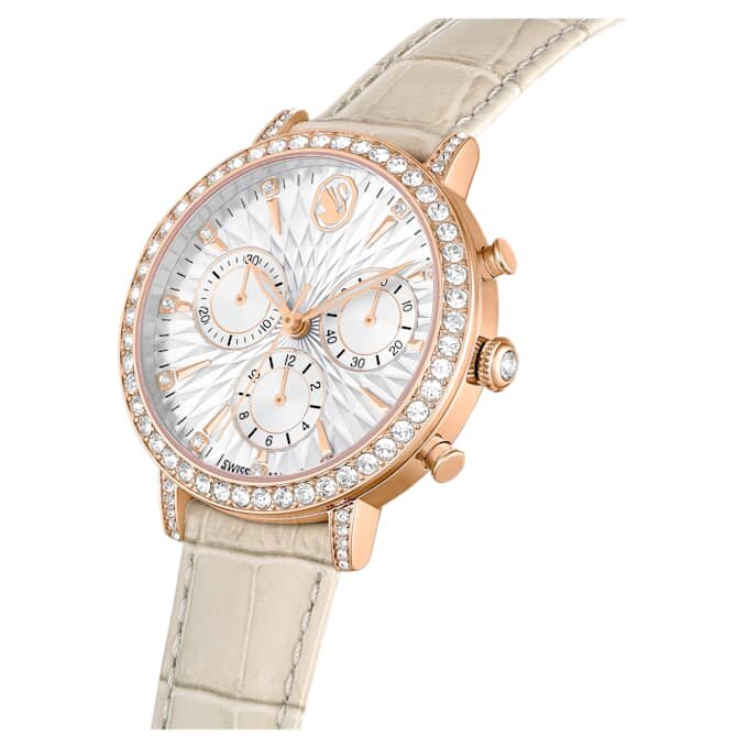 Zegarek Matrix Tennis Chrono Swiss Made, skórzany pasek, beżowy, wykończenie w odcieniu różowego złota Zegarek Matrix Tennis Chrono Swiss Made, skórzany pasek, beżowy, wykończenie w odcieniu różowego złota