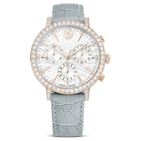 Zegarek Matrix Tennis Chrono Swiss Made, skórzany pasek, szary, wykończenie w kolorze szampańskiego złota