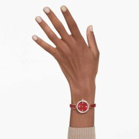 Zegarek Matrix z bransoletką typu bangle, wyprodukowany w Szwajcarii, bransoletka z kryształami, czerwony, wykończenie w odcieniu różowego złota