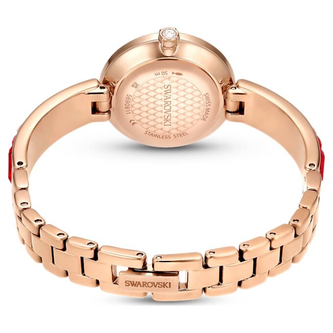 Zegarek Matrix z bransoletką typu bangle, wyprodukowany w Szwajcarii, bransoletka z kryształami, czerwony, wykończenie w odcieniu różowego złota Zegarek Matrix z bransoletką typu bangle, wyprodukowany w Szwajcarii, bransoletka z kryształami, czerwony, wykończenie w odcieniu różowego złota